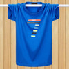 Men Short-sleeved T-shirt Plus Fat Loose Half-sleeved Casual Under Shirt (Color:Royal Blue Size:XXXXL)