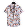 Summer Casual Chelsea Collar Feather Print Pattern Short-sleeved Shirt for Men (Color:As The Show Size:M)