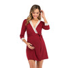 Fashionable lace and Three Quarter Sleeve Dress (Color:Red Size:XXL)