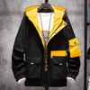 Fashion Leisure Spell Color Design Tooling Wind Jacket (Color:Black Size:M)