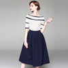 Off-the-shoulder Knit Coat + Skirt Two-piece Suit (Color:As Show Size:XL)