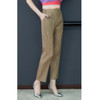 Women Pleated Stretch Pants (Color:Khaki Size:One Size)