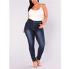 Plus Size Fashion High Stretch Denim Pants (Color:Dark Blue Size:XXXXXXL)