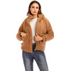 Women Solid Color Long Sleeve Plush Coat (Color:Coffee Size:XL)