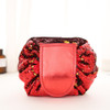 Large Capacity Lazy Cosmetic Bag Sequin Makeup Bag Drawstring Storage Bag(Red Gold)
