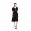 V-neck Solid Color Short Sleeve Hepburn Dress (Color:Black Size:S)