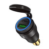 Motorcycle European-style Small-caliber Aluminum Alloy QC 3.0 + PD Fast Charge USB Charger, Shell Color:Black(Blue Light)