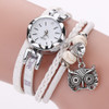 2 PCS Ladies Small Dial Circle Owl Pendant Bracelet Watch(White)