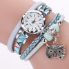 2 PCS Ladies Small Dial Circle Owl Pendant Bracelet Watch(White)