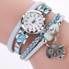 2 PCS Ladies Small Dial Circle Owl Pendant Bracelet Watch(Gray)