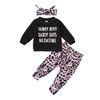 Letter Print Long Sleeve + Leopard Print Trousers Three-piece Suit For Children (Color:Black Size:100)