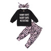 Letter Print Long Sleeve + Leopard Print Trousers Three-piece Suit For Children (Color:Black Size:70)