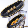 Phnom Penh Ceramic Dessert Plate Feather Plate Banana Leaf Fruit Dried Fruit Storage Tray, Size: Small (Matte  Black)