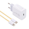 SDC-20W PD USB-C / Type-C Travel Charger + 1m 20W USB-C / Type-C to 8 Pin Data Cable Set, EU Plug(Yellow)