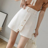 Summer Rivet Decoration Irregular High-waisted Short A-line Skirt with Belt (Color:Apricot Size:M)