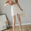 Summer Rivet Decoration Irregular High-waisted Short A-line Skirt with Belt (Color:Apricot Size:M)