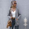 Women Solid Mid-length Cardigan Sweater Coat (Color:Light Grey Size:L)