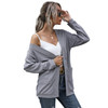 Women Solid Mid-length Cardigan Sweater Coat (Color:Light Grey Size:L)