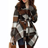 Checked Texture Color Matching Woolen Coat Mid-length Trench Coat Women (Color:Khaki Size:S)