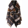 Checked Texture Color Matching Woolen Coat Mid-length Trench Coat Women (Color:Khaki Size:S)