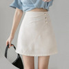 Summer Button Decorated Short Skirt High-waisted A-line Skirt (Color:Apricot Size:L)