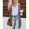 Long Style Slit Roll Sleeve Cardigan Knit Sweater (Color:Light Grey Size:XL)