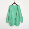 Fashion Mid-length Style Solid Color Pocket Twist Cardigan Knit Sweater (Color:Green Size:M)
