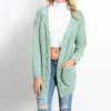 Fashion Mid-length Style Solid Color Pocket Twist Cardigan Knit Sweater (Color:Green Size:L)