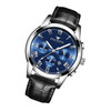 FNGEEN 4006 Men Automatic Mechanical Watch Waterproof Quartz Watch(Black Leather White Steel Blue Surface)