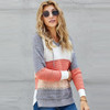 Panelled Long Sleeve Knit Hooded Sweater (Color:Gray Size:M)