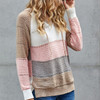 Panelled Long Sleeve Knit Hooded Sweater (Color:Khaki Size:M)