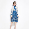 Chiffon Western Style Shirt Design Sense Letter Niche Skirt Two-piece Suit (Color:Blue Size:L)