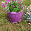 10 PCS Imitation Wooden Barrel Plastic Resin Flower Pot with Tray, Top Diameter: 16cm, Height: 13.5cm(Purple)