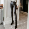 Frosted Matte Stretch Skinny High-waisted Trousers (Color:Black Thin Velvet Size:XXXL)