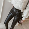 Frosted Matte Stretch Skinny High-waisted Trousers (Color:Black Thin Velvet Size:XXXL)