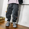 Loose Plus Fleece Solid Color Jeans (Color:Black Gray Size:150)