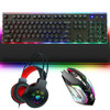 PANTSAN LD-145 4 in 1 Luminous Punk Gaming Keyboard + Mouse + Headphones + Mouse Pad Set(Black)