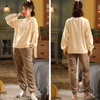 Two-piece Casual Coral Velvet Pajamas (Color:Beige Brown Size:M)