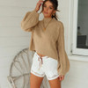 Autumn And Winter Loose Sexy All-match Round Neck Long Sleeve Sweater (Color:Khaki Size:L)
