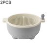 2 PCS Fruit Basket Double-Layer Dense Hole Drain Plastic Basket Household Hand-Operated Vegetable Washing Basket(Gray White)