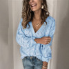 Crochet Hollow V-neck Long-sleeved Single-breasted Cotton And Cashmere Sweater (Color:Blue Size:XL)