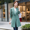 Suit Collar Tie Waistband Waist Slit Windbreaker Long Cardigan Jacket (Color:Green Size:XXXXXL)