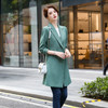 Suit Collar Tie Waistband Waist Slit Windbreaker Long Cardigan Jacket (Color:Green Size:XXXXXL)