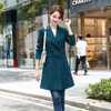 Suit Collar Tie Waistband Waist Slit Windbreaker Long Cardigan Jacket (Color:Navy Blue Size:XXXXL)