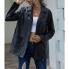 Loose Casual Long-sleeved PU Leather Jacket For Ladies (Color:Black Size:XL)