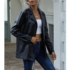 Loose Casual Long-sleeved PU Leather Jacket For Ladies (Color:Black Size:XL)