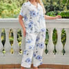 Casual Printed Pajamas And Home Service Suits (Color:Blue Size:XXL)