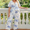 Casual Printed Pajamas And Home Service Suits (Color:Blue Size:XXXL)