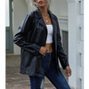 Loose Casual Long-sleeved PU Leather Jacket For Ladies (Color:Black Size:M)