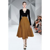 Autumn Winter Long-sleeved Hollow Chain Knit Top + Large Swing Skirt Suit (Color:Dark Brown Size:S)